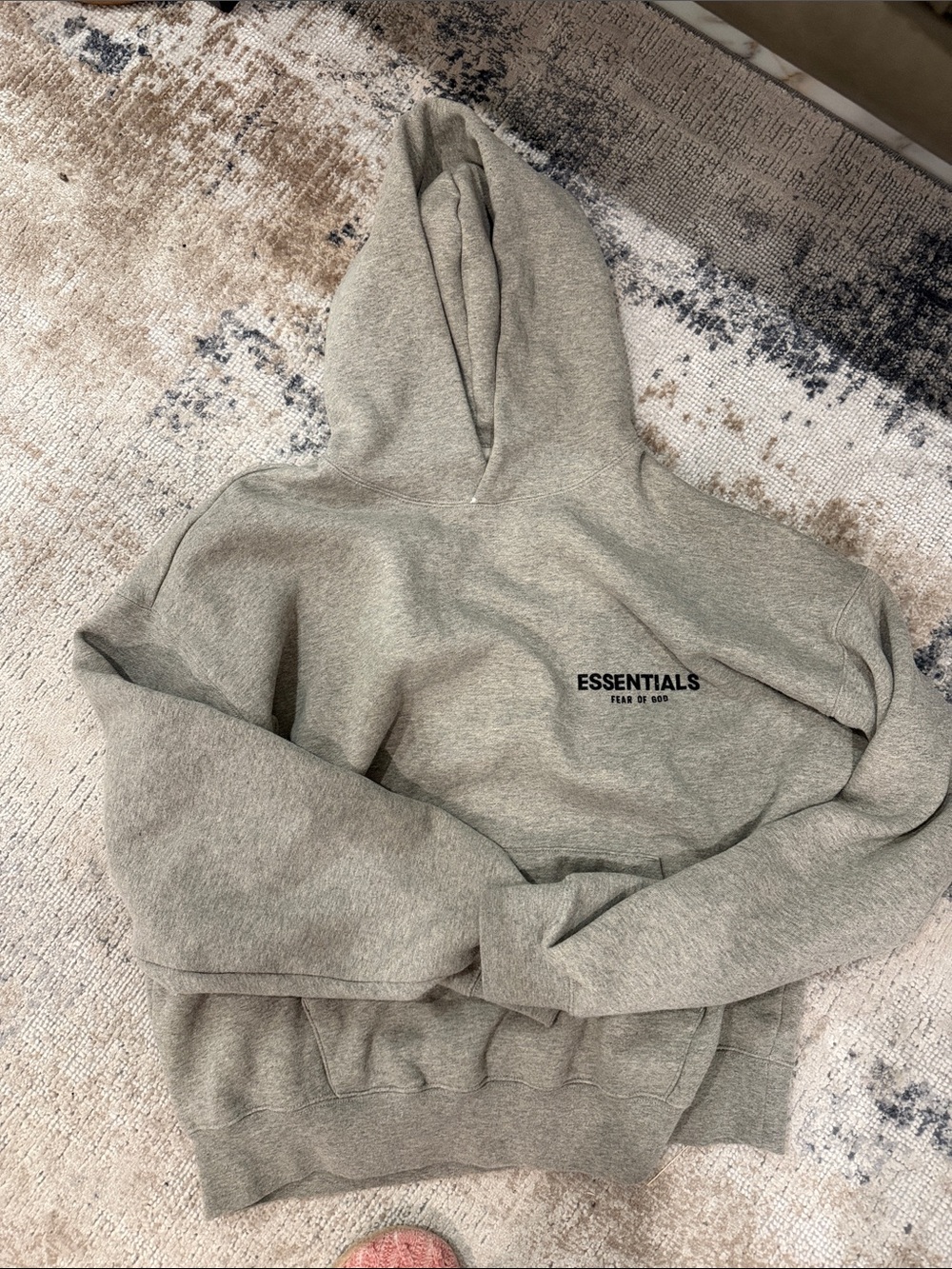 Essentials Men's Light Grey Pullover Hoodie with Chest Logo